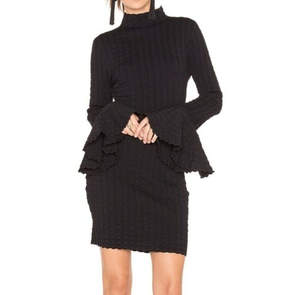 Keepsake the Label Aeroplane Textured Black Bell Sleeve Dress Size Medium - Picture 1 of 7